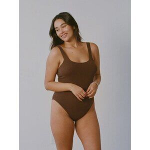 OZMA Brown Ribbed Tank Bodysuit